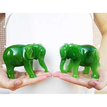 Acxico 1 pcs Jade Green Feng Shui Wealth Lucky Elephant Statues Figurine Home Decor Gift