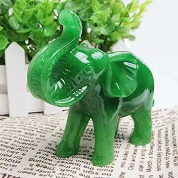 Acxico 1 pcs Jade Green Feng Shui Wealth Lucky Elephant Statues Figurine Home Decor Gift