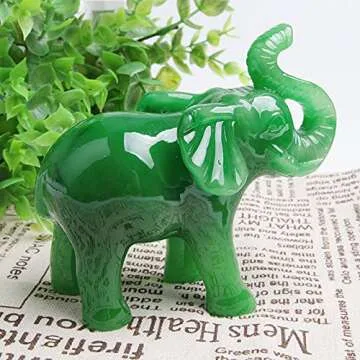 Acxico 1 pcs Jade Green Feng Shui Wealth Lucky Elephant Statues Figurine Home Decor Gift