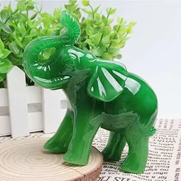 Acxico 1 pcs Jade Green Feng Shui Wealth Lucky Elephant Statues Figurine Home Decor Gift