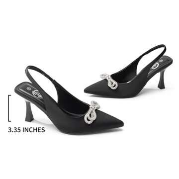 Trary Black Heels for Women, Women's Pumps, Black Dress Shoes for Women, Shining Crystal Bow Shoes f...
