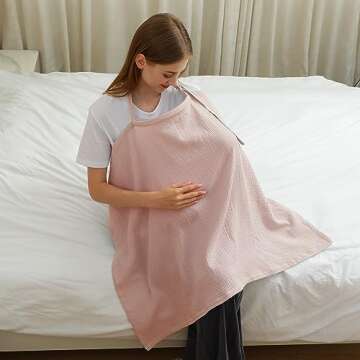 Hicoco 100% Muslin Cotton Breastfeeding Cover, Multi-use Nursing Covers with Arch Neckline, Breathab...