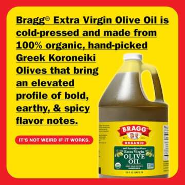 Bragg Organic Extra Virgin Olive Oil – Made with Greek Koroneiki Olives – Cold Pressed EVOO for ...