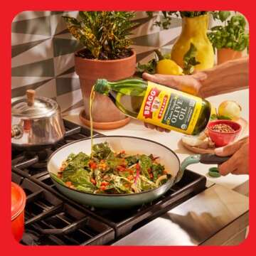 Bragg Organic Extra Virgin Olive Oil – Made with Greek Koroneiki Olives – Cold Pressed EVOO for Marinades & Vinaigrettes – USDA Certified, Non-GMO, Kosher (128 Ounce)