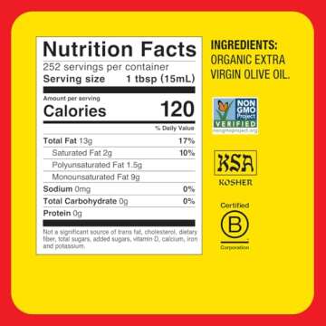 Bragg Organic Extra Virgin Olive Oil – Made with Greek Koroneiki Olives – Cold Pressed EVOO for Marinades & Vinaigrettes – USDA Certified, Non-GMO, Kosher (128 Ounce)