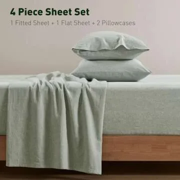 Hyde Lane Linen Sheets Full Size - Luxury French Flax, Organic Linen Cotton Sheet Set for All Seasons - Soft & Breathable, 15" Deep Pocket, 4 Pcs (Full, Sage Green)