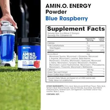 Optimum Nutrition Amino Energy - Pre Workout with Green Tea, BCAA, Amino Acids, Keto Friendly, Green Coffee Extract, Energy Powder - Blue Raspberry, 65 Servings (Packaging May Vary)