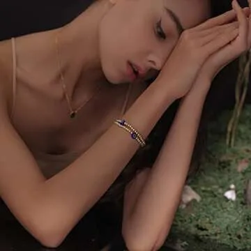 Evil Eye Luck Gold Beaded Protection Mal De Ojo Blue Eye bracelets For Women Gifts For Bestfriends, Mother, Family Members, Siblings, Sister（2pcs)