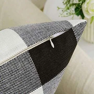 MIULEE Pack of 2 Halloween Classic Farmhouse Buffalo Check Plaids Linen Soft Solid Decorative Square Throw Pillow Covers Black and White Home Decor Outdoor Cushion Case for Sofa Bedroom 20 x 20 Inch