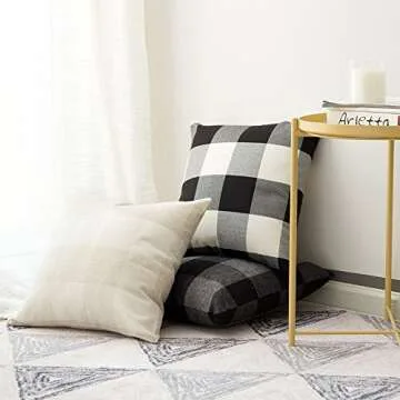 MIULEE Pack of 2 Halloween Classic Farmhouse Buffalo Check Plaids Linen Soft Solid Decorative Square Throw Pillow Covers Black and White Home Decor Outdoor Cushion Case for Sofa Bedroom 20 x 20 Inch