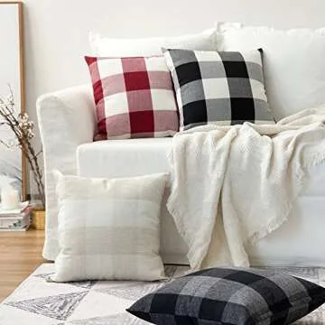 MIULEE Pack of 2 Halloween Classic Farmhouse Buffalo Check Plaids Linen Soft Solid Decorative Square Throw Pillow Covers Black and White Home Decor Outdoor Cushion Case for Sofa Bedroom 20 x 20 Inch