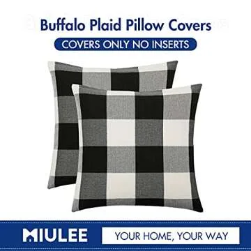 MIULEE Pack of 2 Halloween Classic Farmhouse Buffalo Check Plaids Linen Soft Solid Decorative Square Throw Pillow Covers Black and White Home Decor Outdoor Cushion Case for Sofa Bedroom 20 x 20 Inch