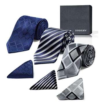 HISDERN Lot 3 PCS Classic Men's Tie Set Necktie & Pocket Square Elegant Neck Ties Collection,T3-10,O...