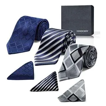HISDERN 3 PCS Classic Men's Tie Set - Elegant Neckties & Pocket Squares