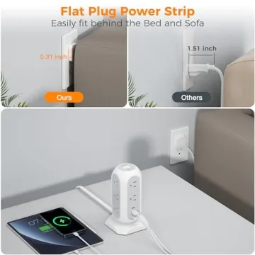 TESSAN Tower Power Strip with USB Ports and Surge Protection
