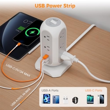 TESSAN Tower Power Strip with USB Ports and Surge Protection