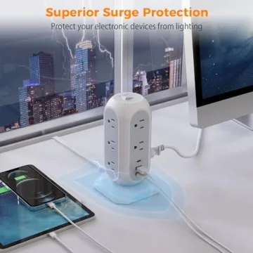 TESSAN Tower Power Strip with USB Ports and Surge Protection