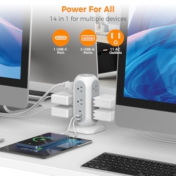 TESSAN Tower Power Strip with USB Ports and Surge Protection