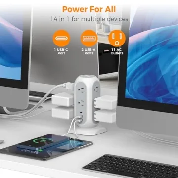 TESSAN Tower Power Strip with USB Ports and Surge Protection