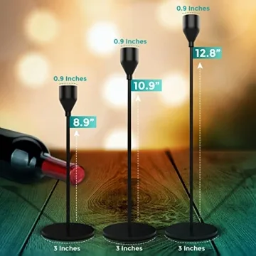 Matte Black Candlestick Holders Set of 3 for Taper Candles