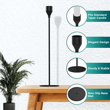 Matte Black Candlestick Holders Set of 3 for Taper Candles