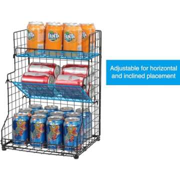 X-cosrack 3-Tier Snack Organizer Rack Bins with Adjustable Tilting Design for Pantry Storage,Metal Wire Snack Holder for Kitchen Bathroom Cabinets Countertops
