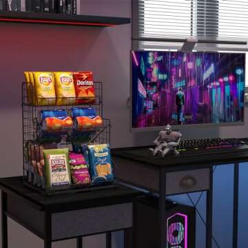 X-cosrack 3-Tier Snack Organizer Rack Bins with Adjustable Tilting Design for Pantry Storage,Metal Wire Snack Holder for Kitchen Bathroom Cabinets Countertops