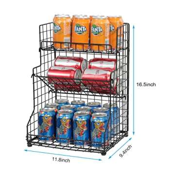 X-cosrack 3-Tier Snack Organizer Rack Bins with Adjustable Tilting Design for Pantry Storage,Metal Wire Snack Holder for Kitchen Bathroom Cabinets Countertops