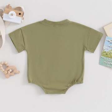 Merqwadd Baby Boy Girl Bubble Romper Infant Oversize Plain Crewneck T-Shirt Bodysuit Tops (Olive, 6-12 Months)