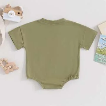 Merqwadd Baby Boy Girl Bubble Romper Infant Oversize Plain Crewneck T-Shirt Bodysuit Tops (Olive, 6-12 Months)