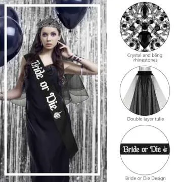 Panitay Bachelorette Party Crown Veil Sash Set Gothic Style