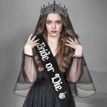 Panitay Bachelorette Party Crown Veil Sash Set Gothic Style