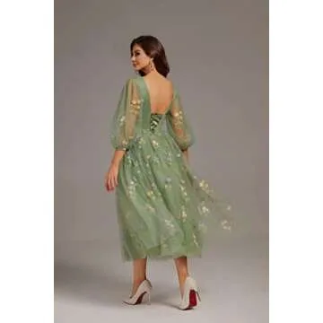 Stylish Flower Embroidery Tulle Prom Dress for Women