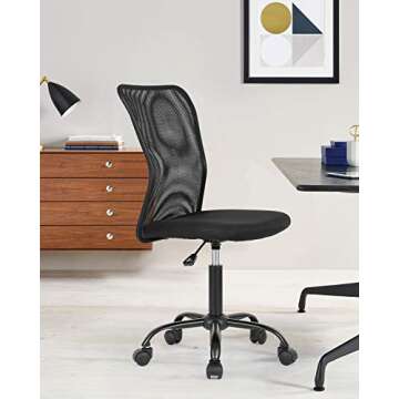 OffiClever Ergonomic Office Mesh Support Modern Executive Mid Back Rolling Swivel Chair for Men&Women, Black (Home Office Desk Chair)