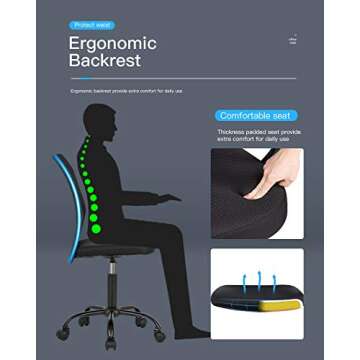 OffiClever Ergonomic Office Mesh Support Modern Executive Mid Back Rolling Swivel Chair for Men&Women, Black (Home Office Desk Chair)