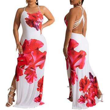 Women's Floral Backless Maxi Dresses Sexy Bodycon Evening Party Long Dress 10962white