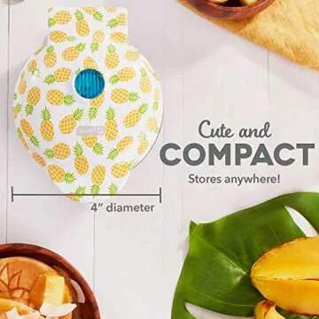 DASH Mini Maker for Individual Waffles, Hash Browns, Keto Chaffles with Easy to Clean, Non-Stick Surfaces, 4 Inch, White Pineapple