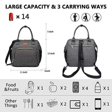 MCBD Lunch bags Insulated Lunch Box for Women,3 Carrying Way Large Tote Bag,Leakproof Reusable Cooler Backpack with Adjustable Shoulder Strap for Office Picnic Beach