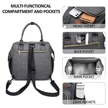 MCBD Lunch bags Insulated Lunch Box for Women,3 Carrying Way Large Tote Bag,Leakproof Reusable Cooler Backpack with Adjustable Shoulder Strap for Office Picnic Beach