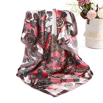 AWAYTR 35” Satin Large Square Head Scarves - 4PCS Silk Like Neck Scarf Hair Sleeping Wraps Lightweight for Women (Cashew(Red/Blue&Green/Pink/Orange))