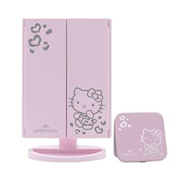 Impressions Vanity Hello Kitty Lighted Makeup Mirrors Bundle, Supercute Trifold and Compact Mirror w...