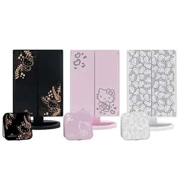 Impressions Vanity Hello Kitty Lighted Makeup Mirrors Bundle, Supercute Trifold and Compact Mirror with LED Lights, Magnification, Touch Screen, Travel Accessories Portable Hand Mirror (Pink)