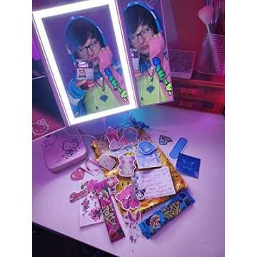 Impressions Vanity Hello Kitty Lighted Makeup Mirrors Bundle, Supercute Trifold and Compact Mirror with LED Lights, Magnification, Touch Screen, Travel Accessories Portable Hand Mirror (Pink)