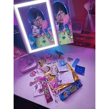 Impressions Vanity Hello Kitty Lighted Makeup Mirrors Bundle, Supercute Trifold and Compact Mirror with LED Lights, Magnification, Touch Screen, Travel Accessories Portable Hand Mirror (Pink)