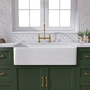 TUKTUK White Farmhouse Sink 30 Inch Farm Sink Fireclay Apron Front Single Bowl Kitchen Sinks Deep Dr...
