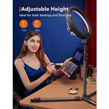 Ring Light with Stand, 12 inch LED Ring Light Features Upgraded Tripod & Remote Control, Selfie Light with Phone Holder Adjustable Height Smooth Dimming for Makeup Studio Portrait YouTube Vlog