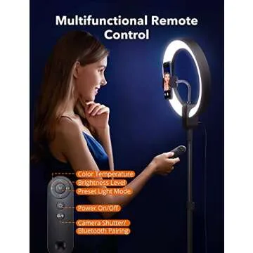 Ring Light with Stand, 12 inch LED Ring Light Features Upgraded Tripod & Remote Control, Selfie Light with Phone Holder Adjustable Height Smooth Dimming for Makeup Studio Portrait YouTube Vlog