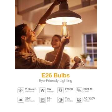 DAYBETTER 10 Pack Vintage Edison Bulbs, 60W Equivalent, ST58 Antique LED Filament Light Bulbs, E26 D...