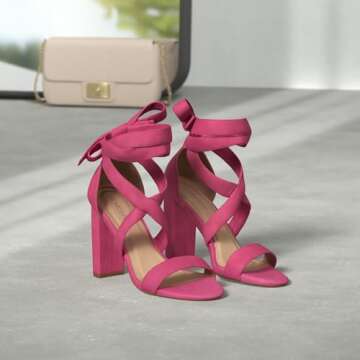 Strappy Heels for Women Chunky Heels High Heeled Sandals with Lace Up Fahsion Casual Nude Block Heel...