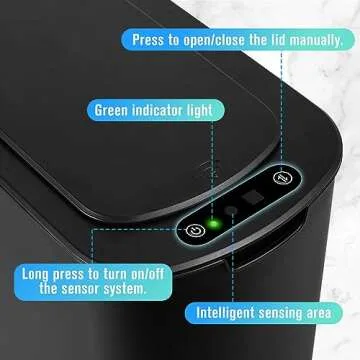 Cesun Automatic Motion Sensor Black Bathroom Trash Can with Lid, 2.6 Gallon Touchless Trash Bin, Smart Plastic Slim Garbage Can Small Wastebasket for Toilet, Office, rv, Bedroom, Living Room